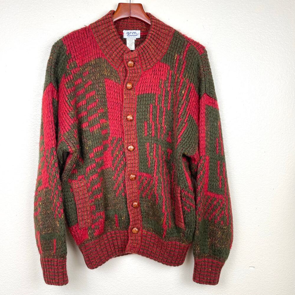 Vintage Cardigan Sweater Mens Sz M‎ Italy Alpaca Wool Chunky Thick Cabin Grunge